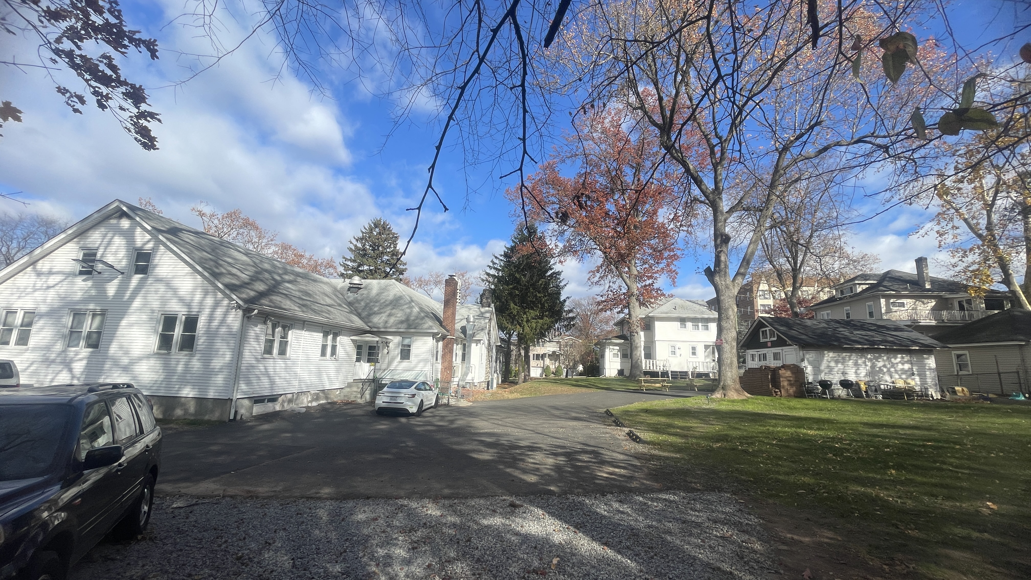 Rear view of the church buildings and grounds